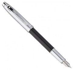 Sheaffer 100 블랙 래커 만년필, 크롬 트림, 고급 펜촉