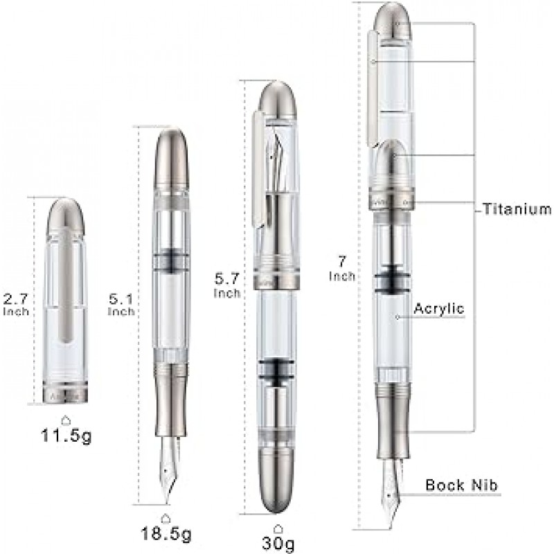 Asvine P36 티타늄 만년필 피스톤 충전 중자 펜촉 클리어 투명 아크릴 부드러운 쓰기 기분 펜 케이스 세트