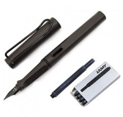 Lamy Safari 만년필 미디엄 펜촉 + 블랙 잉크 카트리지 5개(매트 블랙)