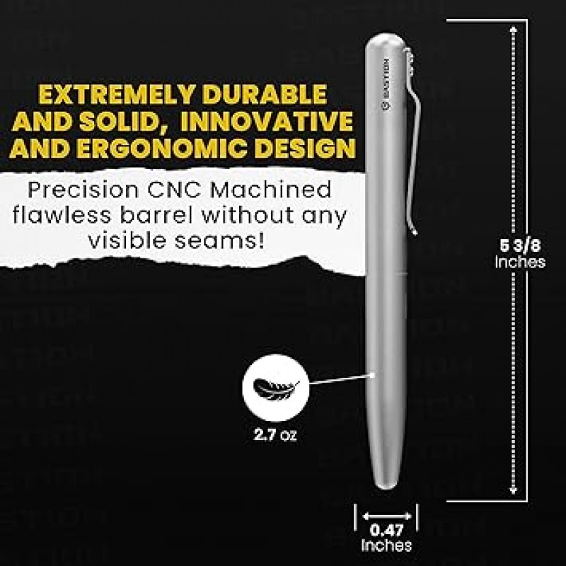 BASTION 만년필 선물 케이스 포함 – 미니멀리스트 럭셔리 바디 – 파인니브 – 고내구 멋진 콜렉터 잉크 리필 가능 메탈 펜 남성 & 여성용 – 전문 이그제큐티브 오피스 펜 (스테인레스 스틸)