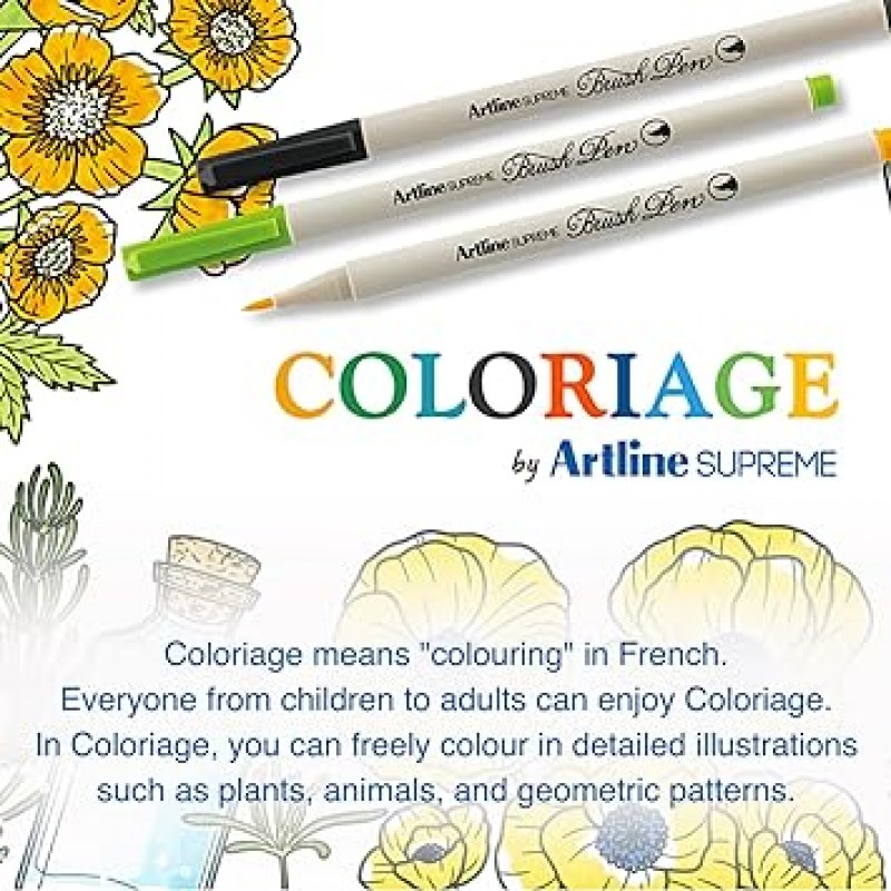 artline SUPREME 브러쉬 펜 Coloriage 저널링 노트 핸드 레터링 붓글씨 브러시 스타일 (유연) 24 색 잉크 세트 (EPFS-F / 24W)