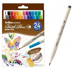 artline SUPREME 브러쉬 펜 Coloriage 저널링 노트 핸드 레터링 붓글씨 브러시 스타일 (유연) 24 색 잉크 세트 (EPFS-F / 24W)