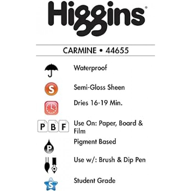 Higgins 피그먼트 드로잉 잉크, Carmine Red, 1온스 병(44655) by Higgins