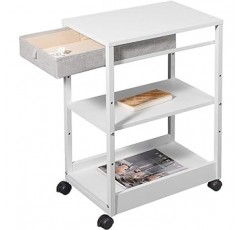 YeTom Computer Rack, Side Wagon, with Drawers, PC Rack, Wheeled Wagon, PC Wagon, Board Adjustable, Printer Rack, 슬리브 데스크, 슬리브 데스크, 너비 11.8 x 깊이 18.9 x 높이 26.8인치(300 x 480 x 680mm), 게임기 랙, 흰색