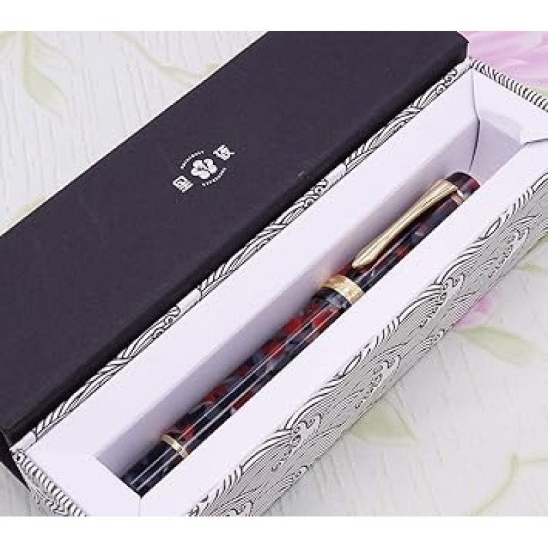 Lanxivi 핸드메이드 레드 블랙 셀룰로이드 만년필 독일 슈미트 세자 럭셔리 컬렉션 펜 케이스 세트