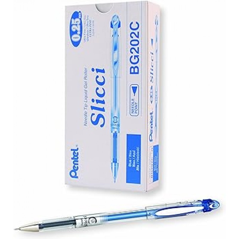 Pentel Arts Slicci 0.25mm 엑스트라 파인 포인트 젤 펜, 빨간색 잉크, 12개들이 상자(BG202-B), 12팩