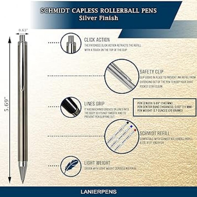 Lanier Pens Schmidt 캡리스 수성펜, 1개(1팩), 스테인리스 스틸