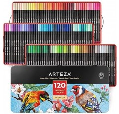 Arteza Fineliner 파인 포인트 펜, 색상 번호가 있는 120개의 파인 팁 마커 세트, 0.4mm 팁, 인체 공학적 배럴, 컬러링, 드로잉 및 디테일링을 위한 다양한 색상