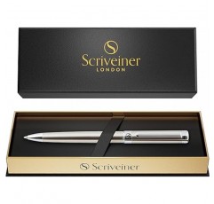 Scriveiner 스테인리스 스틸 볼펜 - 스테인리스 스틸 마감, Schmidt Black Stunning Luxury Pen with Refill, 남성 및 여성을 위한 최고의 볼펜 선물 세트, 전문가, 중역, 사무실, 멋진 펜