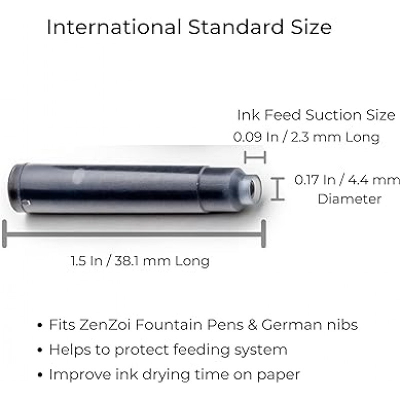ZenZoi 만년필 잉크 카트리지 리필용 24 벌크 프리미엄 블루 케이스 전문 등급 국제 크기 비독성 잉크 부드러운 Blotch-free 조명 고급 펜용 독일 펜촉