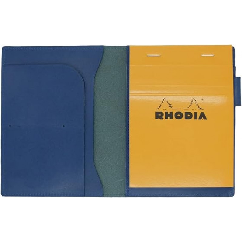 Rhodia No.13 펜홀더가 있는 가로형 커버, 천연 가죽, 일본산, 메모장 1개 포함(코발트 블루)