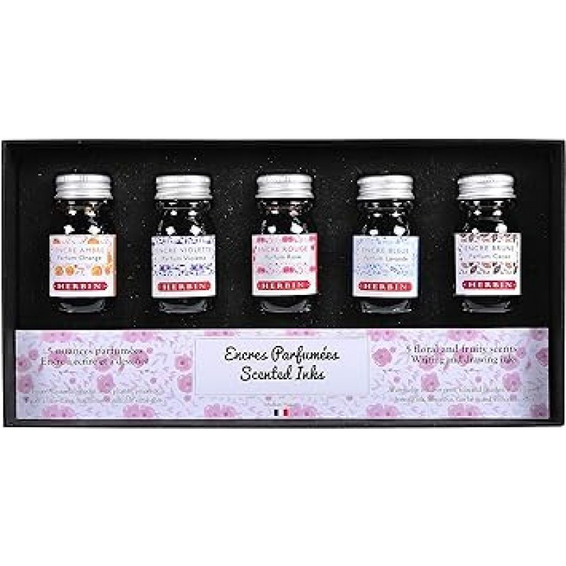 Erban Herbin hb18700 Mini Ink Coffret Scented Ink, 0.3fl oz(10ml), 5개 팩(오렌지 앰버, 바이올렛 퍼플, 로즈 레드, 라벤더 블루, 카카오 브라운)