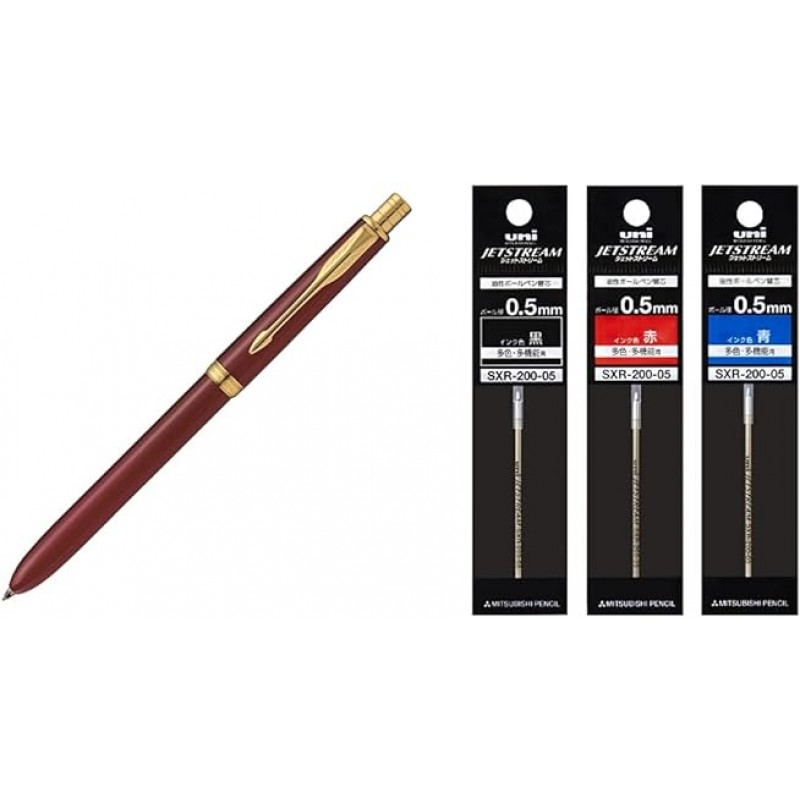 [세트구매] PARKER Sonnet Original S11306220 다기능 펜, Red GT New & Mitsubishi Pencil SXR20005 Jetstream Prime 볼펜 리필, 0.02인치(0.5mm), 다기능, 3색