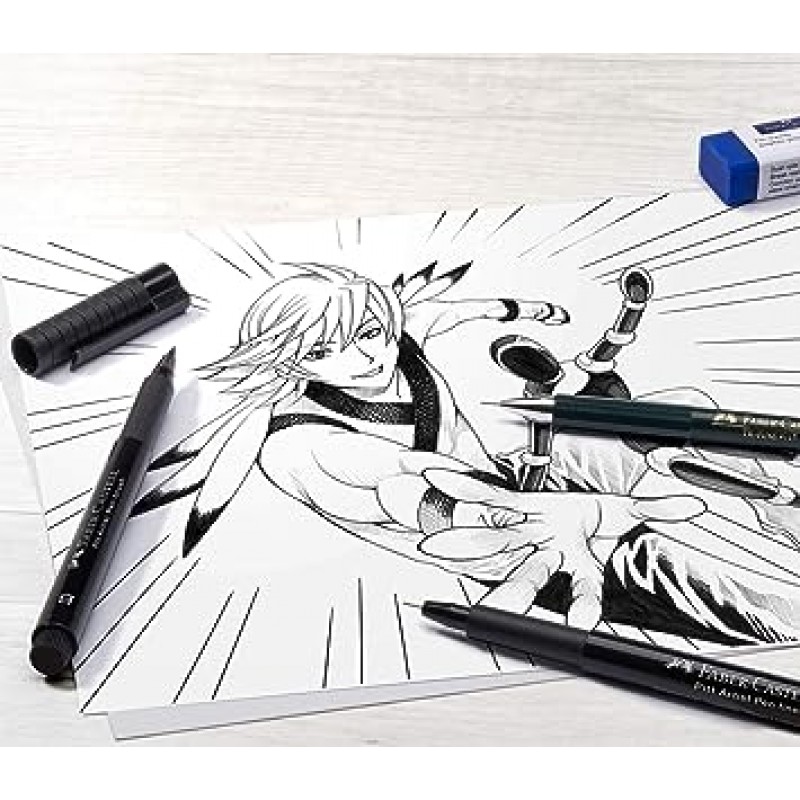 Faber-Castell 피트 아티스트 펜 ​​만화 Kaoiro 드로잉 & 일러스트 월렛 - 인도 잉크 아티스트 마커 6 개