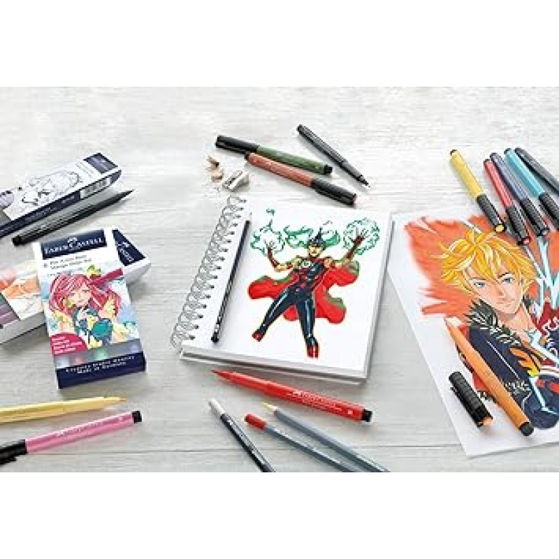 Faber-Castell 피트 아티스트 펜 ​​만화 Kaoiro 드로잉 & 일러스트 월렛 - 인도 잉크 아티스트 마커 6 개