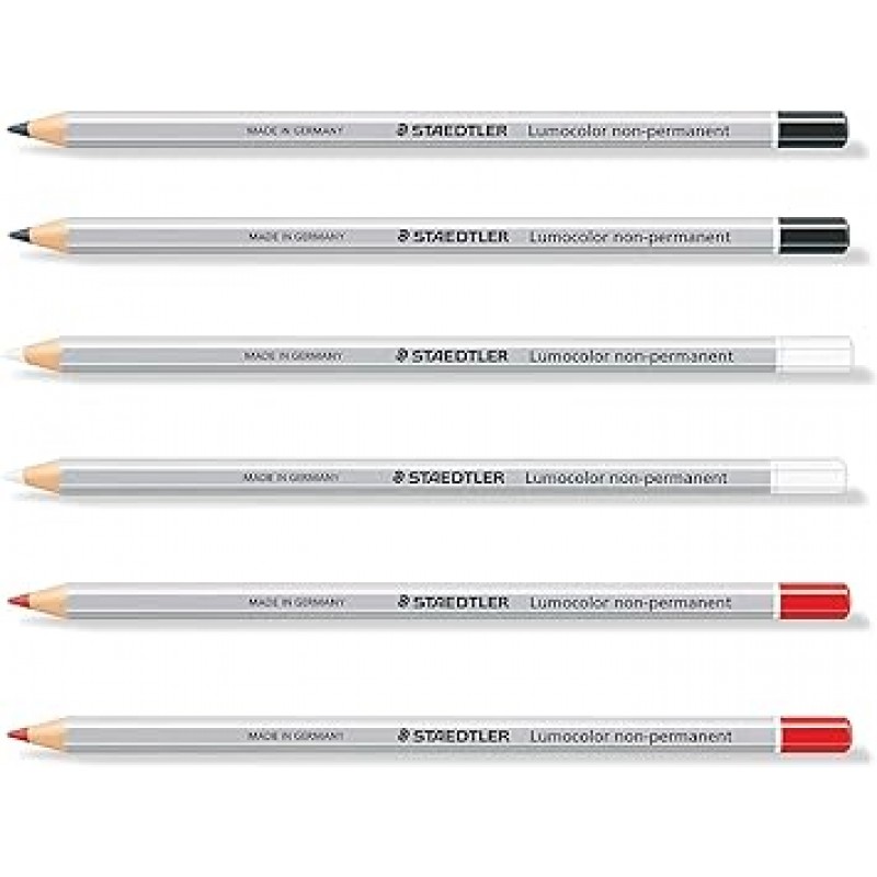 Staedtler Lumocolor 108 Omnichrome 건조 마커 비 영구 수용성 연필 (흑백 빨간색)