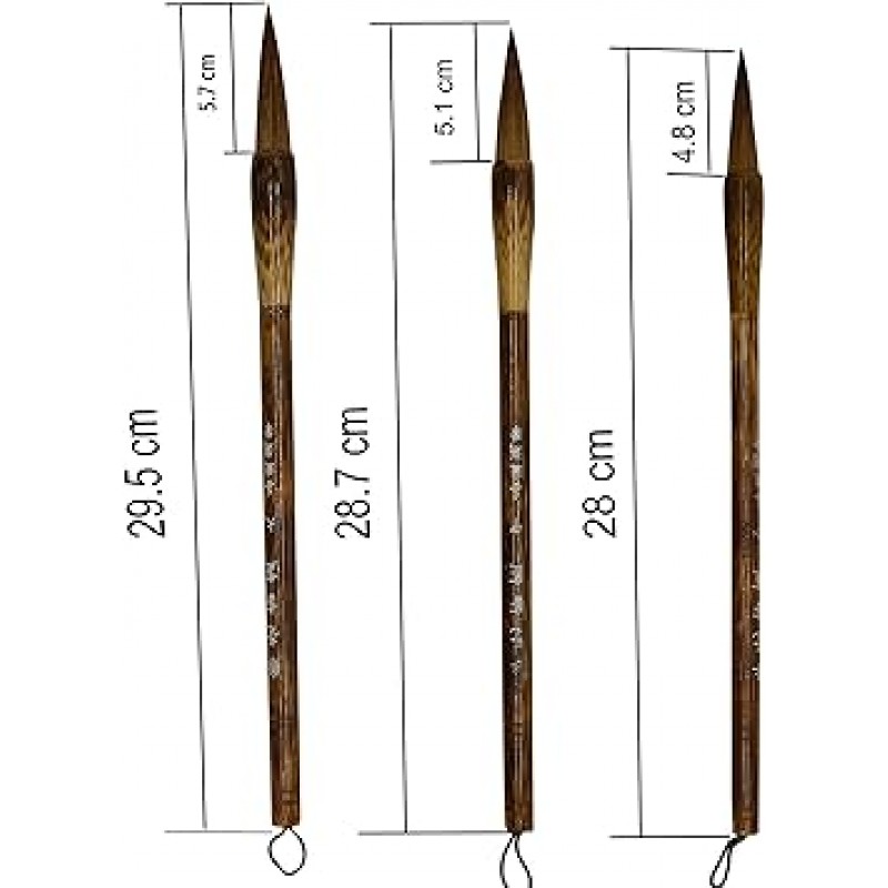 Omonic 3개 세트 톱 염소 늑대 털 중국어 붓글씨 한자 일본어 먹 그리기 브러쉬 3개 팩 사이즈 L M S