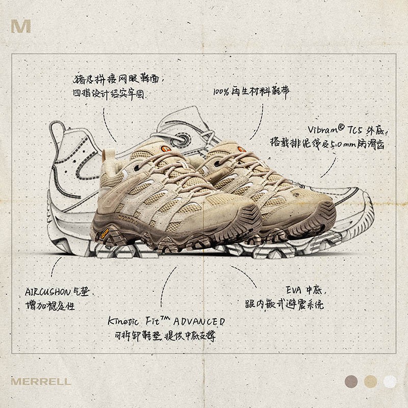 MERRELL 남성 및 여성 야외 스포츠 하이킹 신발 MOAB3 미끄럼 방지 내마모성 통기성 등산 신발