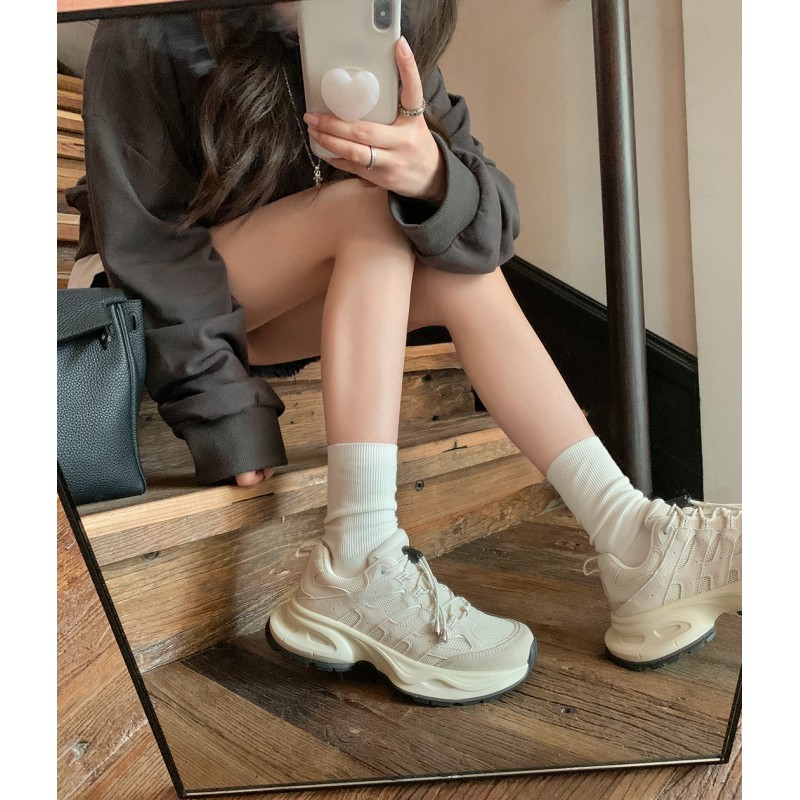 [sheii Su Yinyin] 쓰촨 서부 여행~컬러 블로킹 두꺼운 밑창 아웃도어 스포츠 아빠 신발 여성용 등산 운동화