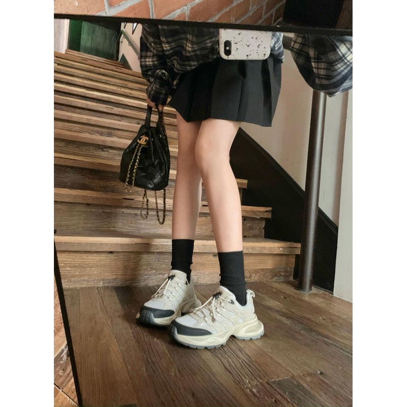 [sheii Su Yinyin] 쓰촨 서부 여행~컬러 블로킹 두꺼운 밑창 아웃도어 스포츠 아빠 신발 여성용 등산 운동화