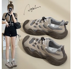 하이킹 아빠 신발 2023 새로운 여성 여름 발 작은 신발을 보여주는 메쉬 통기성 캐주얼 스포츠 여성 신발 홍콩 스타일