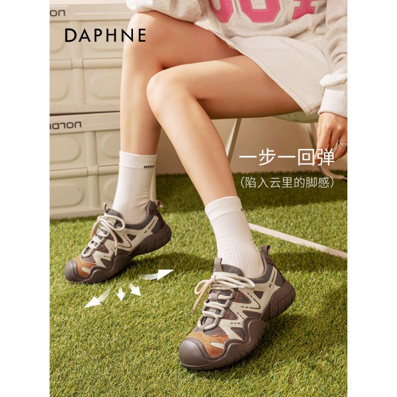 Daphne 두꺼운 밑창 정품 가죽 아빠 신발 여성 가을 ​​큰 머리 추악한 귀여운 신발 2023 새로운 캐주얼 스포츠 신발 하이킹 신발