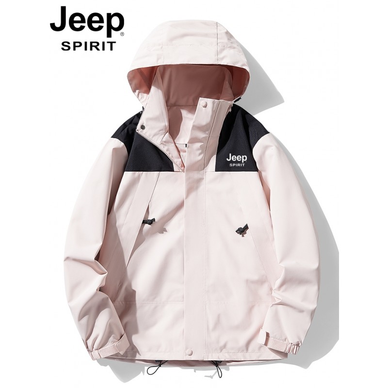 Jeep Jeep 봄/가을 스포츠 자켓 남성용 탈착식 후드 방풍 및 방수 자켓 윈드 브레이커 등산 의류 여성