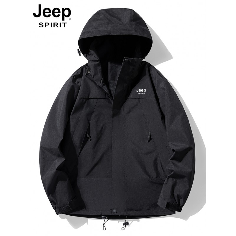 Jeep Jeep 봄/가을 스포츠 자켓 남성용 탈착식 후드 방풍 및 방수 자켓 윈드 브레이커 등산 의류 여성