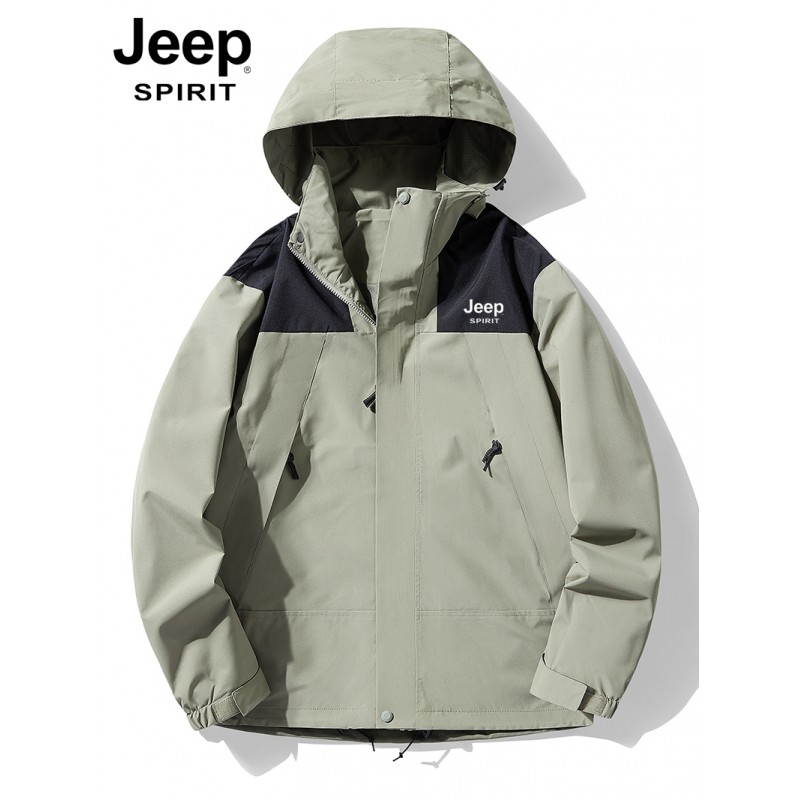 Jeep Jeep 봄/가을 스포츠 자켓 남성용 탈착식 후드 방풍 및 방수 자켓 윈드 브레이커 등산 의류 여성