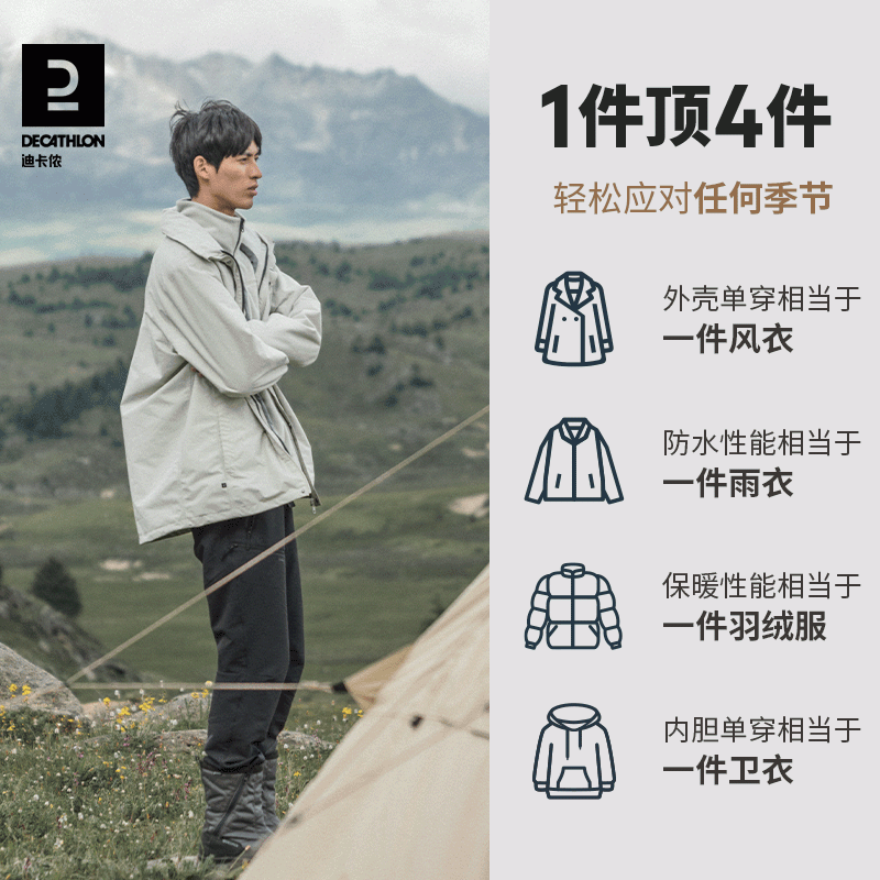 Decathlon Jacket 남성용 3-in-One 다운 재킷 겨울 야외 방풍 및 방수 재킷 등산복 ODT2