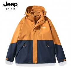 가을과 겨울 남성과 여성을 위한 JEEP 대비 컬러 재킷 재킷 3-in-1 탈착식 야외 수납 방풍 및 방수 등산 의류