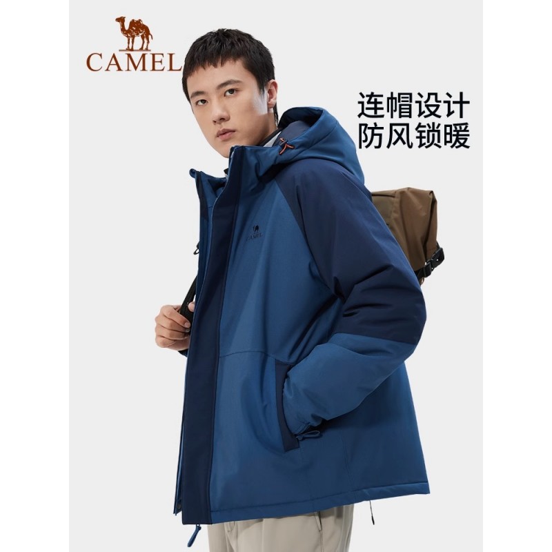 Camel Outdoor 2023 새로운 퀼팅 재킷 방풍 및 방수 여행 패션 컬러 매칭 등산 재킷 남성용