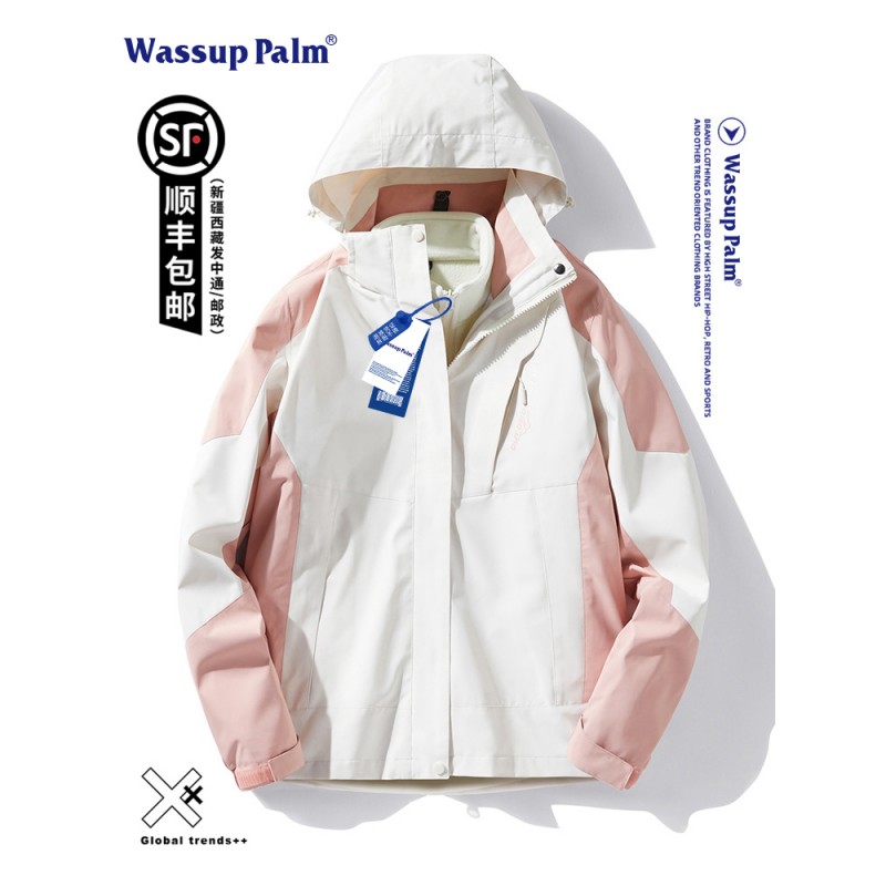 남성과 여성을 위한 WASSUP PALM 재킷, 3-in-1 분리형 가을 겨울 새 스타일 방풍 및 벨벳 두꺼움