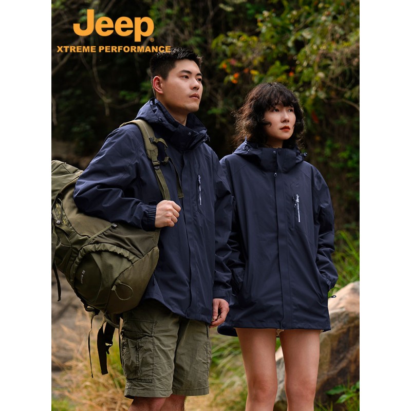 Jeep Jeep 야외 양털 재킷 커플 재킷 분리형 3-in-1 등산복 남성용 방풍 및 방수