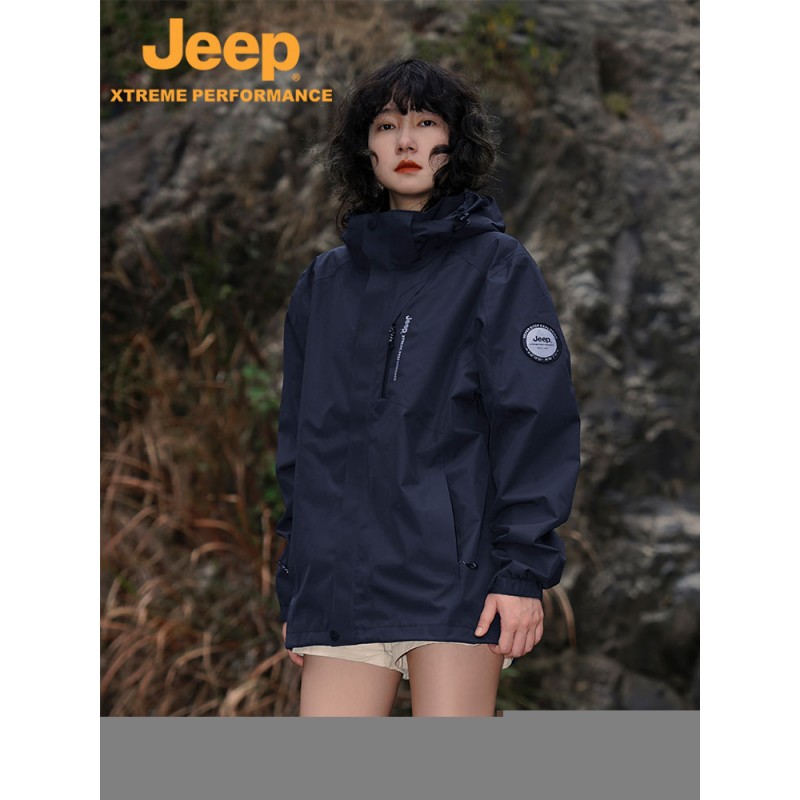 Jeep Jeep 야외 양털 재킷 커플 재킷 분리형 3-in-1 등산복 남성용 방풍 및 방수