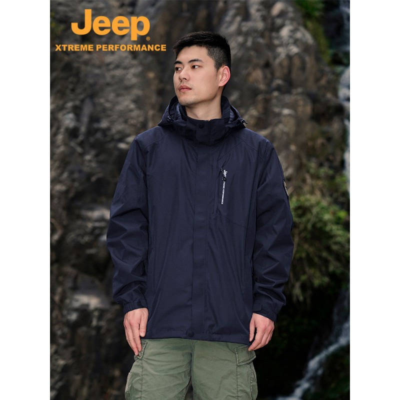 Jeep Jeep 야외 양털 재킷 커플 재킷 분리형 3-in-1 등산복 남성용 방풍 및 방수