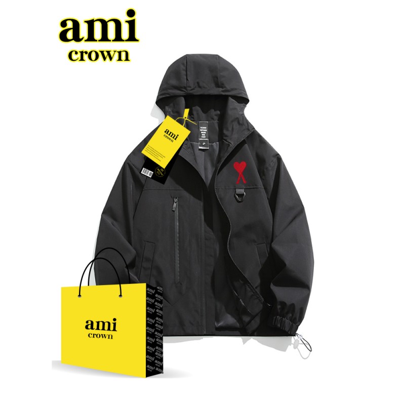 AMI CROWN 야외 폭행 남성용 방풍 및 방수 등산 재킷 봄, 가을 후드 캐주얼 스포츠 재킷
