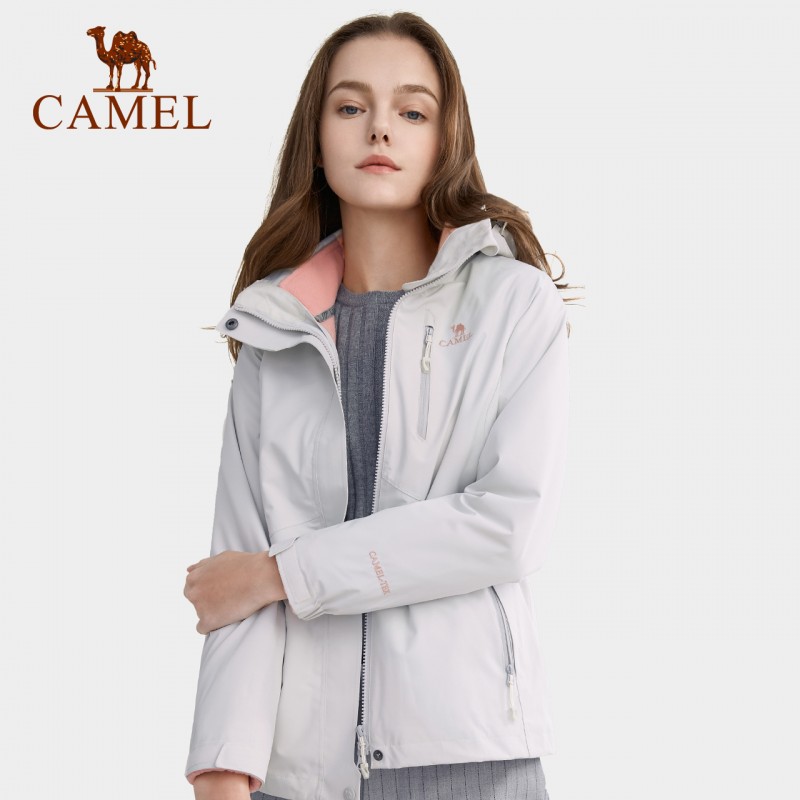 카멜 자켓 여성 등산 의류 플러스 벨벳 두꺼운 투피스 세트 3-in-one 방수 분리형 트렌디 자켓
