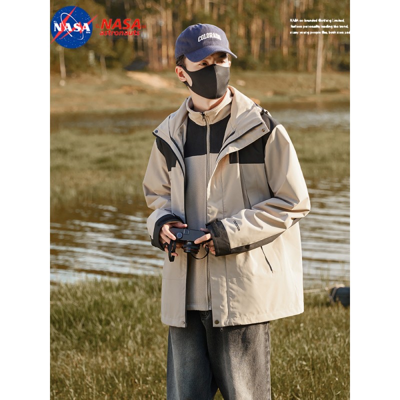 나사(NASA) 공동브랜드 남녀공용 마운틴 재킷, 아웃도어 트렌디 브랜드 쓰리인원 탈착식 방수 기능성 등산 재킷