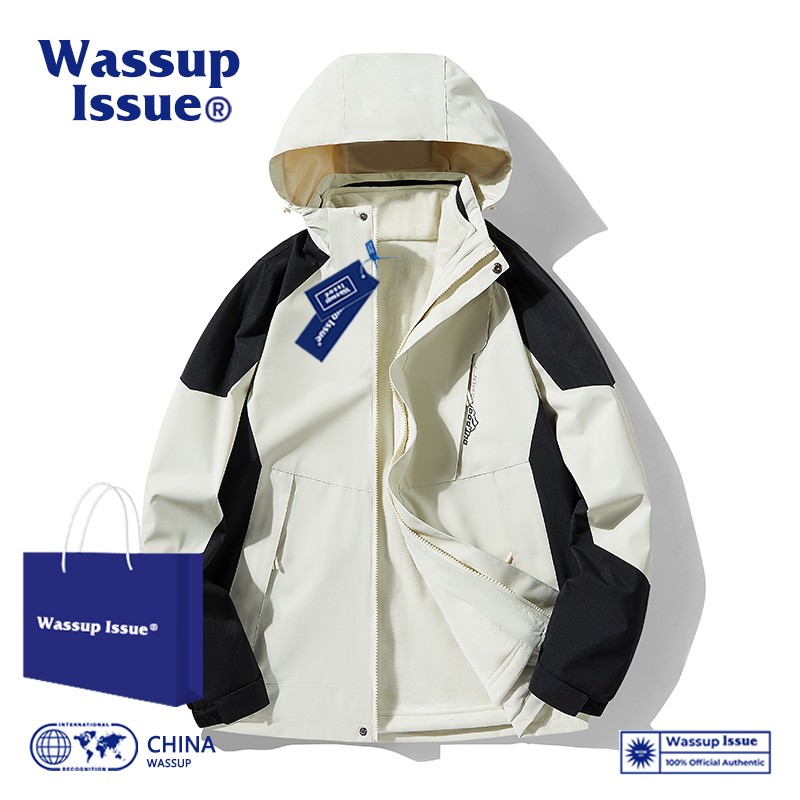 WASSUP ISSUE 자켓 남성 봄, 가을 트렌디 브랜드 3-in-One 탈착식 방수 야외 등산복 트렌디 자켓