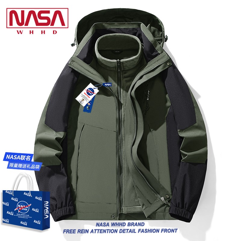 남성 및 여성용 NASA 재킷 탈착식 방풍 및 방수 야외 등산 재킷이 포함된 3-in-One 봄, 가을 재킷