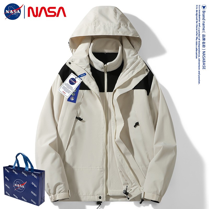 남성과 여성을 위한 NASA 공동 브랜드 재킷, 가을, 겨울 3-in-1 야외 방풍 및 방수 커플 등산 재킷