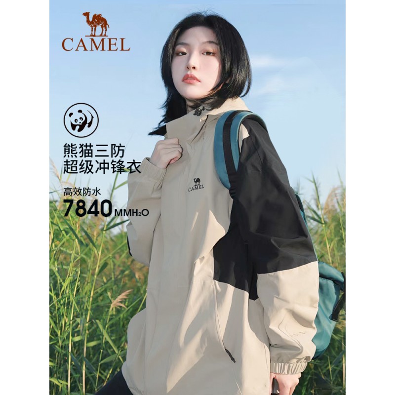 Camel Panda 시리즈 남성용 및 여성용 단층 하드 쉘 봄, 가을 재킷 야외 방풍 및 방수 등산 의류 3 방지 재킷