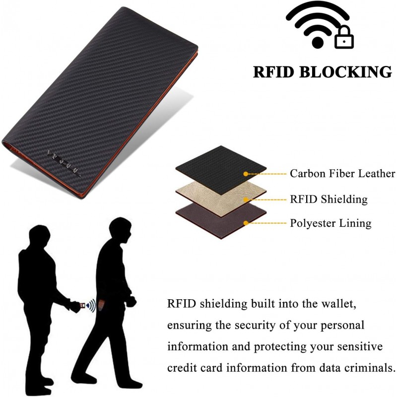 VISOUL 남성용 빌폴드 롱 수표장 지갑 가죽(RFID 차단 포함) - 블랙오렌지