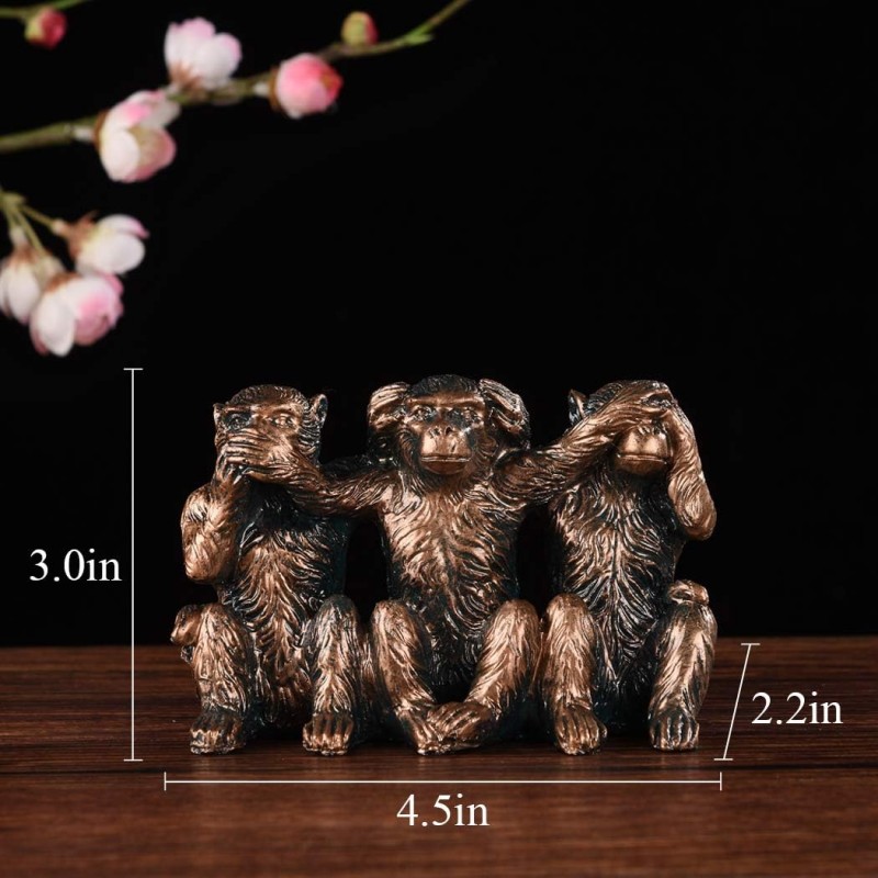 BRASSTAR 세 원숭이 동상 See-No Speak-No Hear-No Evil Brown 2.8inch