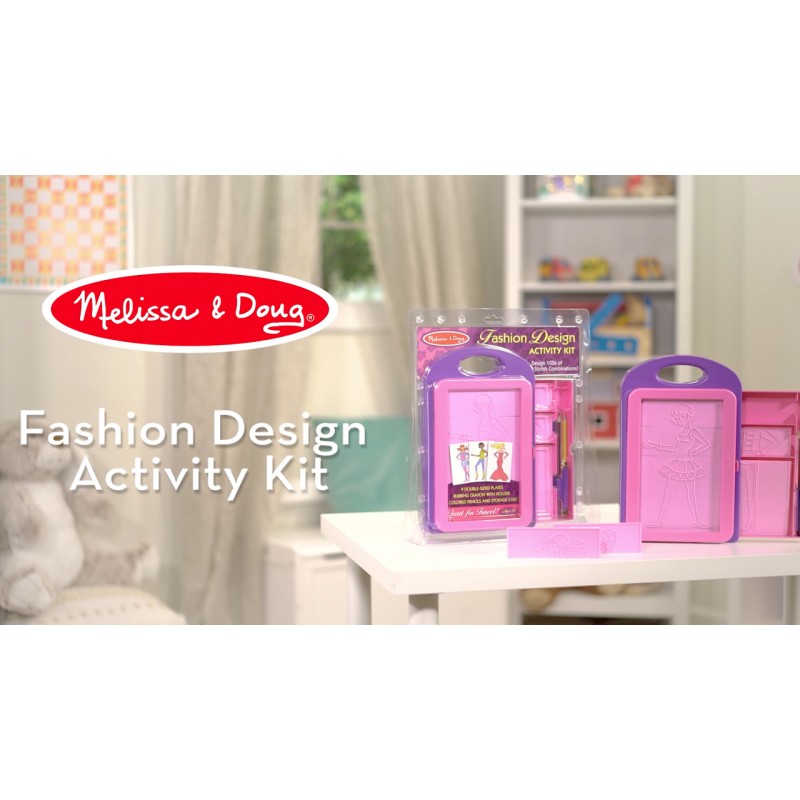 Melissa & Doug 패션 디자인 미술 활동 키트 - 양면 마찰판 9개, 연필 4개, 크레용 - 패션 접시, 5세 이상 어린이를 위한 여행용 장난감, 16피스 ​​세트, 흰색