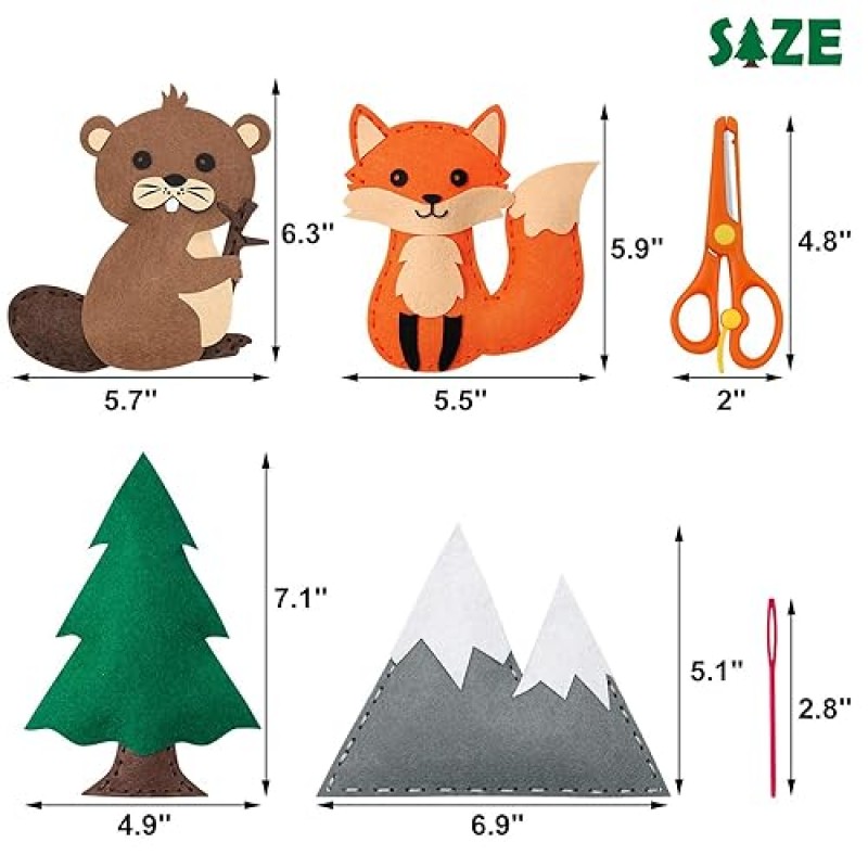 CiyvoLyeen 우드랜드 동물 공예 키트 숲 생물 DIY 봉제 어린이를위한 봉제 동물을 느꼈습니다 초보자 교육 봉제 세트 소녀와 소년 미술 공예 키트