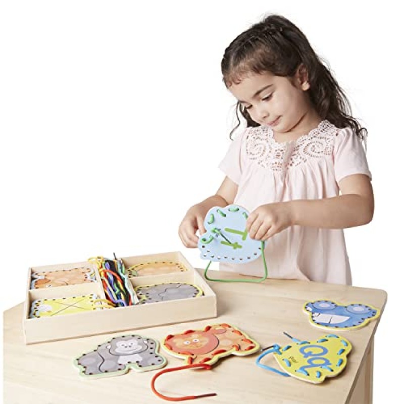 Melissa & Doug 알파벳 양면 패널과 어울리는 끈이 있는 나무 레이싱 카드 - 유아를 위한 레이싱 장난감, 미세 운동 기술 스레딩 카드, 미취학 아동과 3세 이상 어린이를 위한 바느질 카드