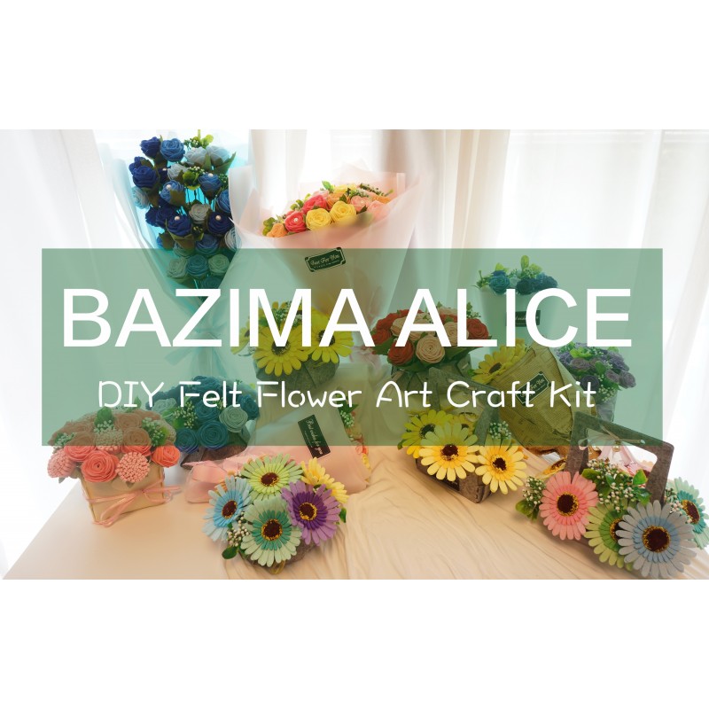 BAZIMA DIY 펠트 꽃 예술 공예 키트, DIY 펠트 핑크 장미 및 카네이션 냄비 분재 키트, 꽃 선물, 초보자 공예 키트, 미리 잘라낸 펠트 꽃과 단풍 배열