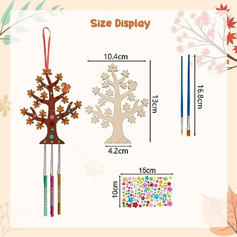 Fennoral 10 팩 어린이를위한 가을 바람 차임 키트 가을 나무 바람 차임 소녀 소년을위한 나무 예술과 공예 DIY 색칠 가을 공예 활동 가을 파티 Deocration